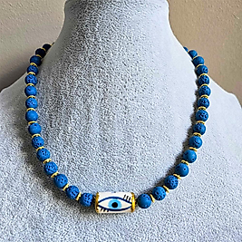 Kot Rengi Çift Taraflı Seramik Göz Boncuklu Kolye