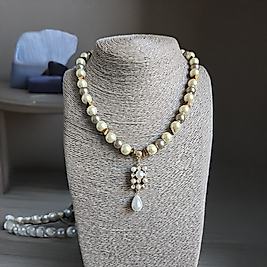 Taş İnci Hematit Kolye