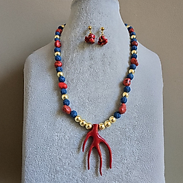 Lav Taşlı Mercan Kolye