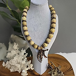 Yeşil Turkuaz ve Sedefli Doğal Taş Kolye