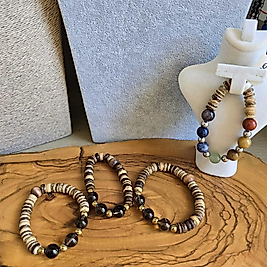 Dumanlı Kuvars ve Altın Hematit Coconut Kabuğu Bileklik