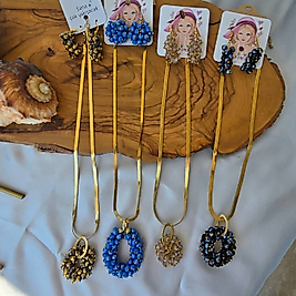 İtalyan Zincir Kristal Model Kolye - Küpe Set