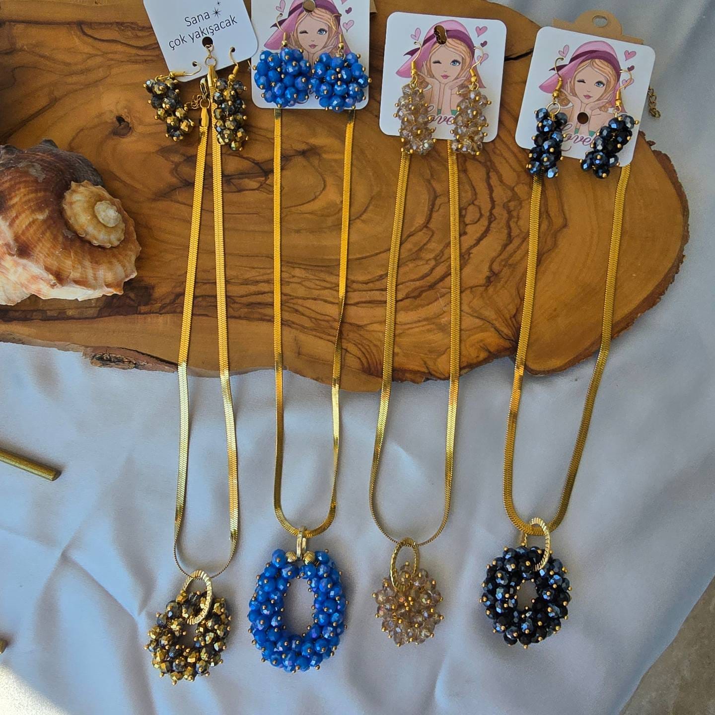 İtalyan Zincir Kristal Model Kolye - Küpe Set