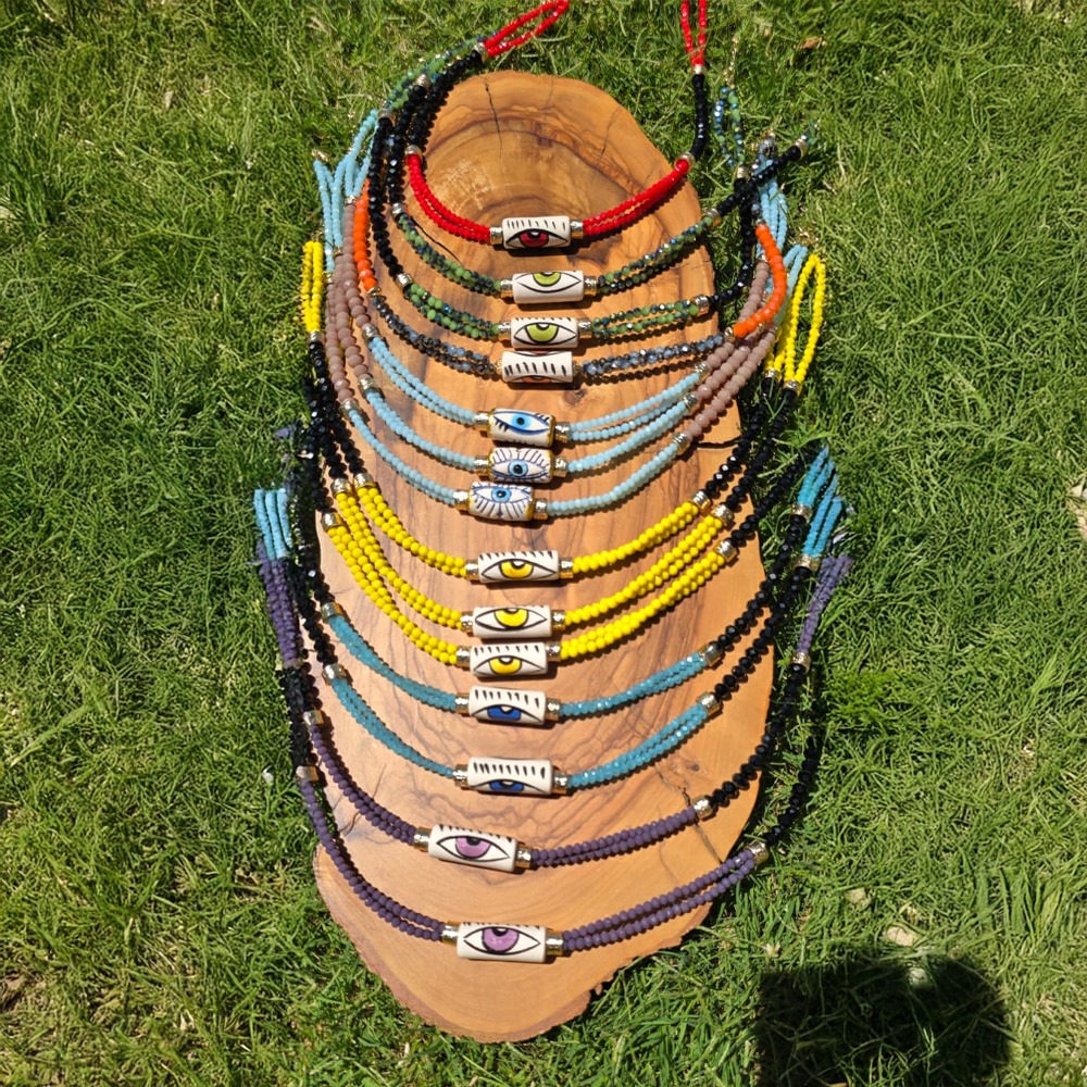 Seramik Göz Uçlu Kristal Kolye