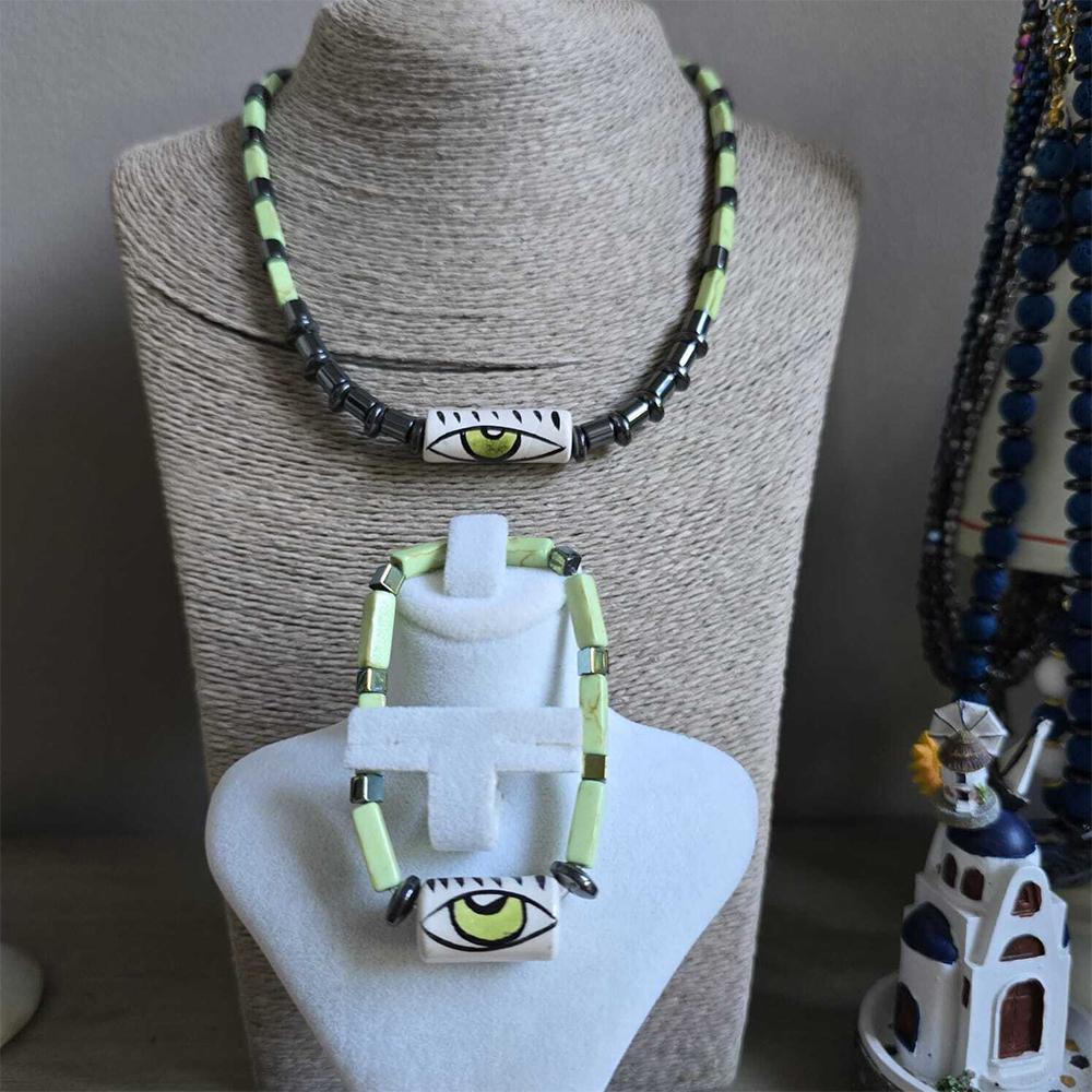 Hematit Doğal Taş Kolye Bileklik Seti