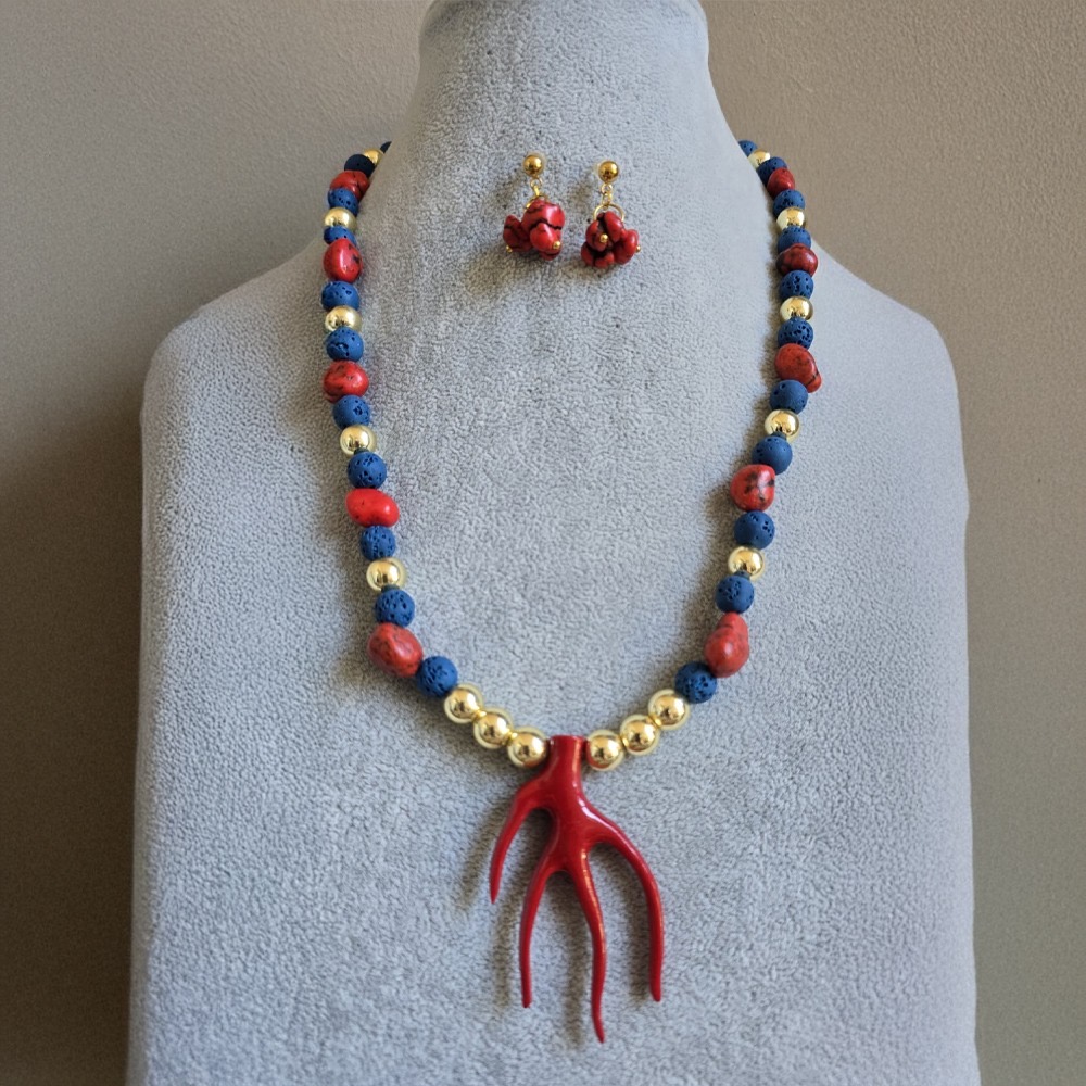 Lav Taşlı Mercan Kolye