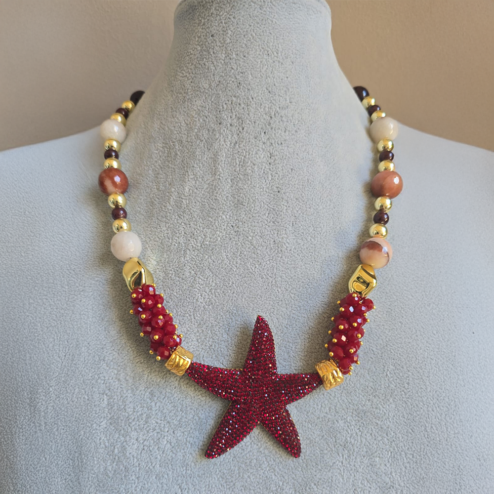 Bordo Yıldız Kolye Küpe